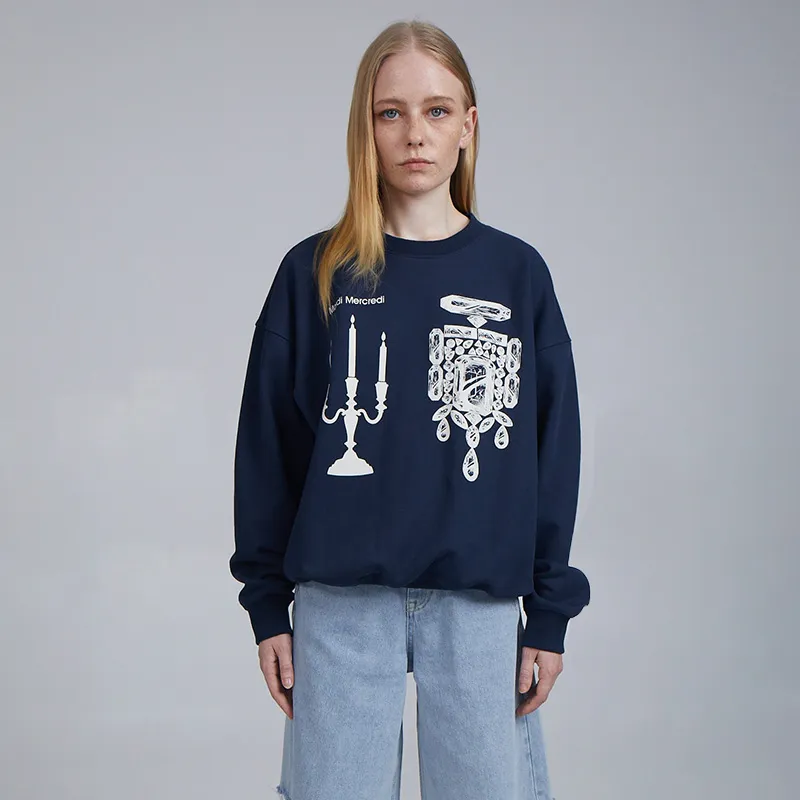 MARDI MERCREDI Sweatshirts Unisex Dark Navy Blue Jasmine White-3