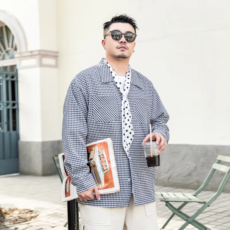 WAYNEXZAVIER Shirts Men Black White Plaid-4
