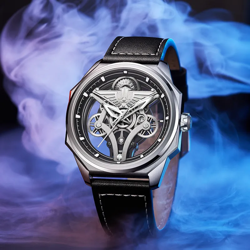 JINLERY Automatic Mechanical Movement Watch Men's Watches Black Dial-2