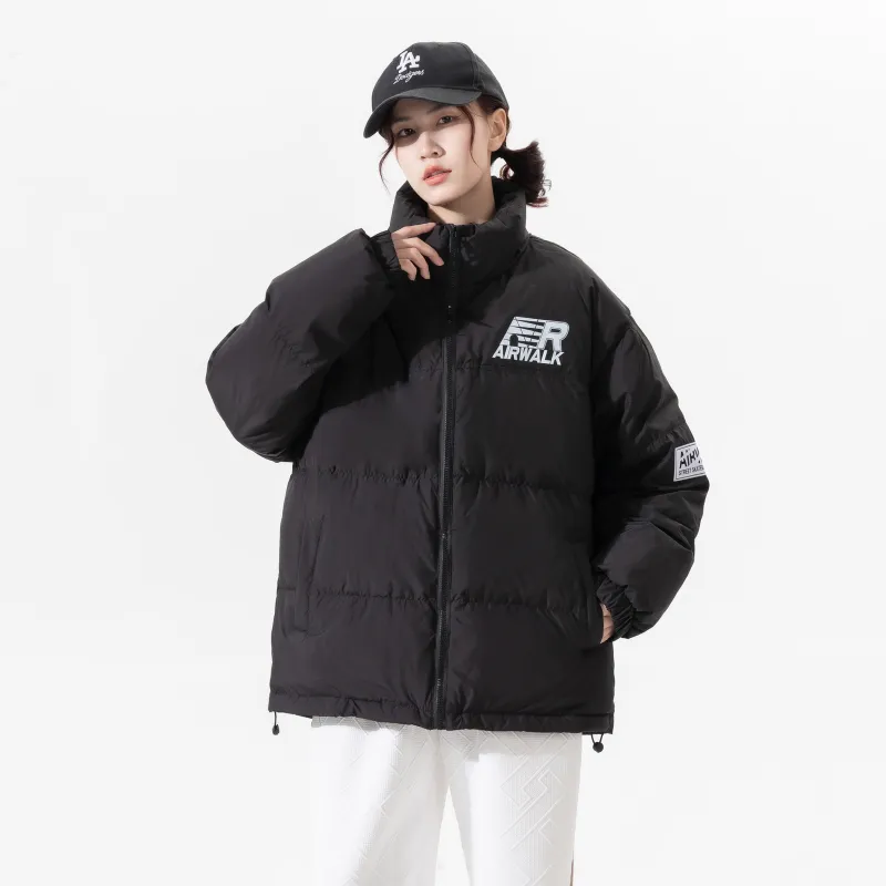 Airwalk Letter Stand Collar Loose Fit Thickened Down Jacket Unisex Black-3