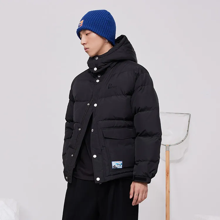 Penfield Letter Solid Color Hooded Loose Fit Down Jacket Unisex Black-4