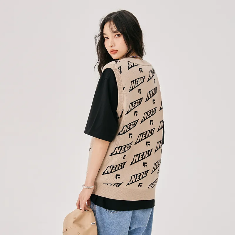 NERDY Loose Fit Vest Fall Unisex Khaki-3