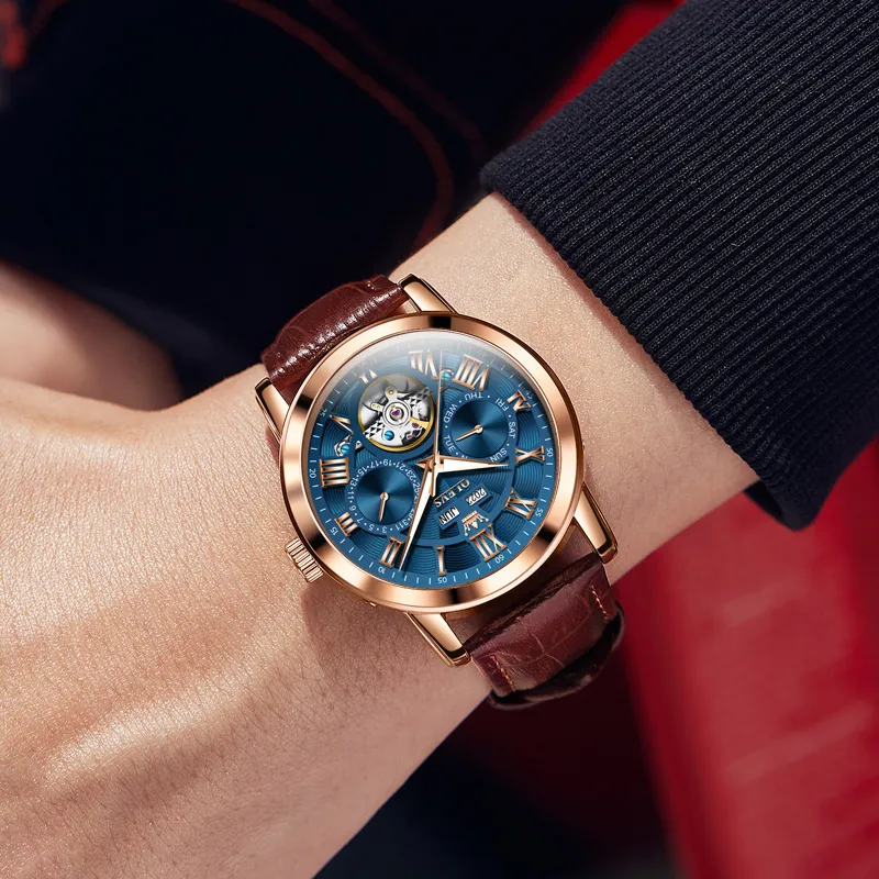 OLEVS Play The Cool Series Automatic Mechanical Movement Leather Strap Watch Men's Watches White Dial-21