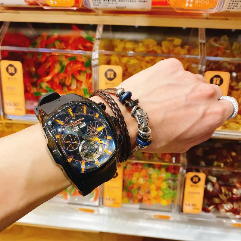 REEF TIGER Aurora Collection Tank II Automatic Mechanical Movement Watch Men's Watches Black Dial-2