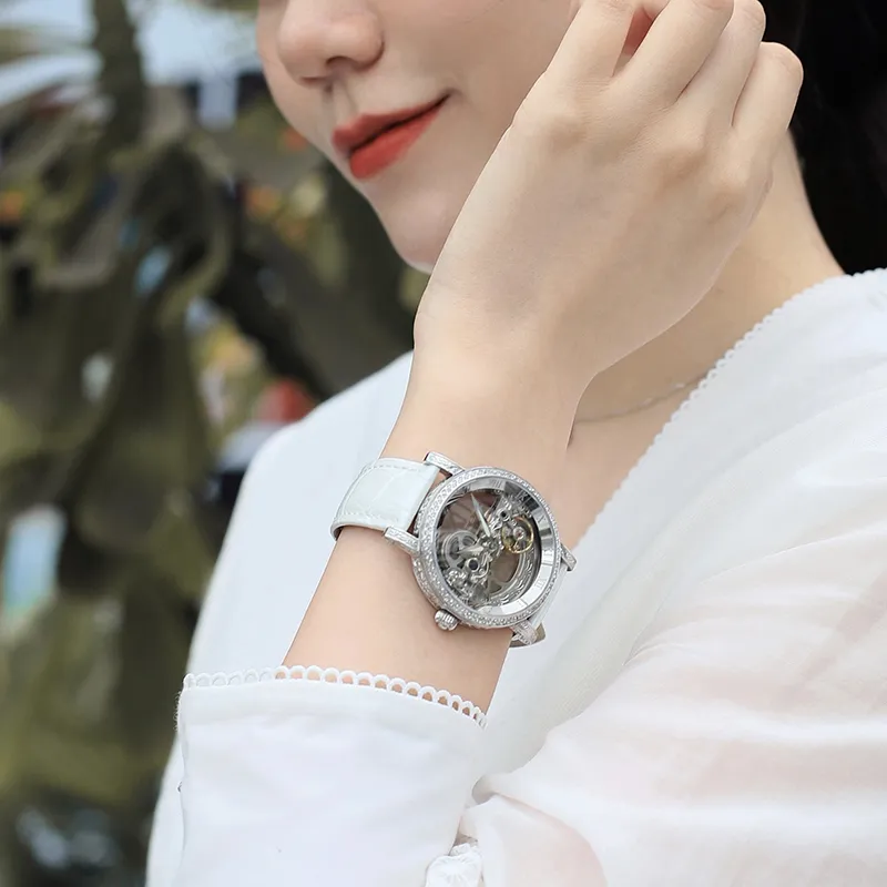 VRQ Faith Series Automatic Mechanical Movement Genuine Leather Strap Watch Unisex Cut-Out Dial-2