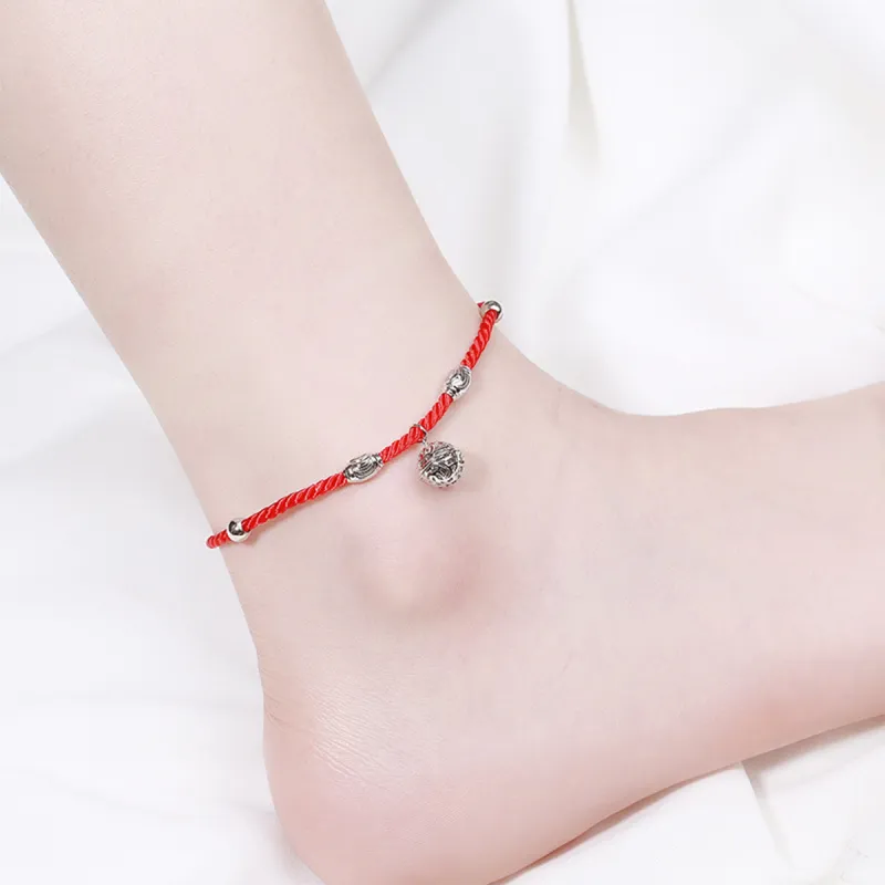 PIARA Anklets Women's Silver Red String-1