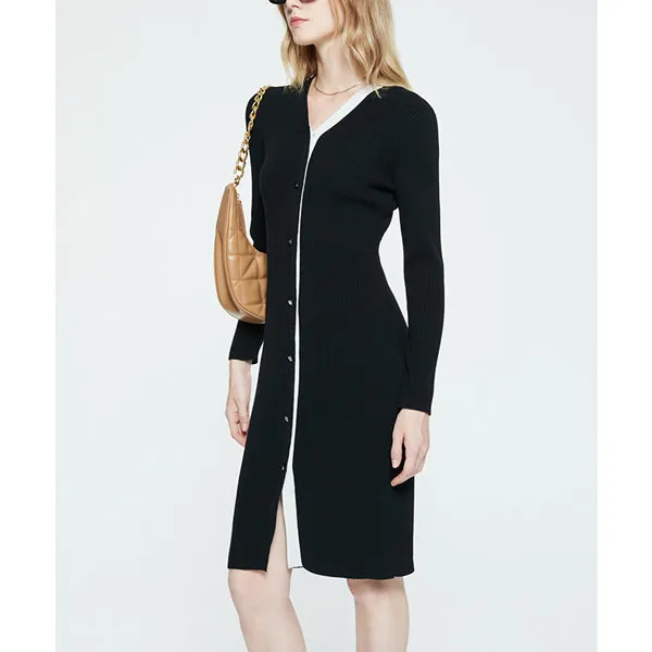 DKNY Long Sleeved Dresses Women's Black & White-4