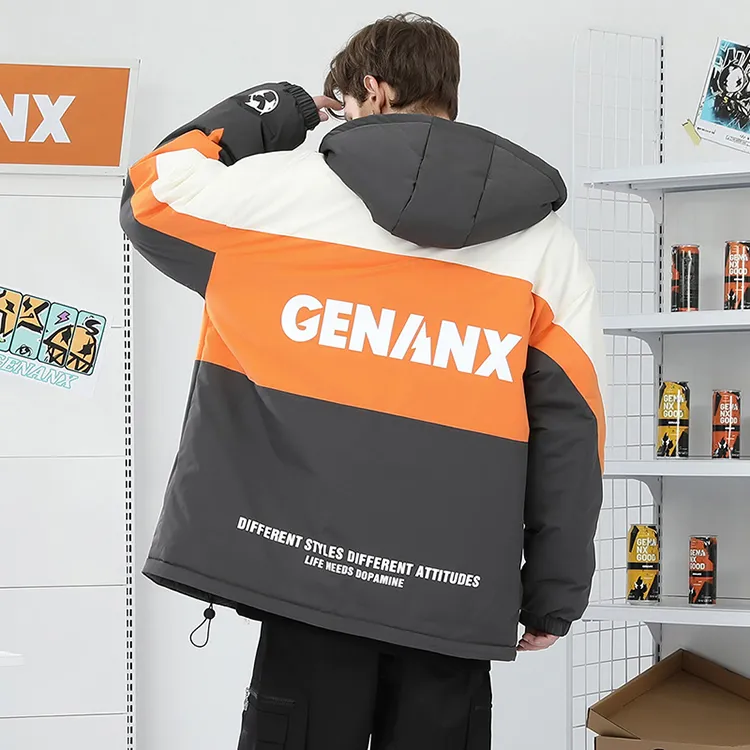 GENANX Letter Hooded Loose Fit Puffer Jacket Unisex-11