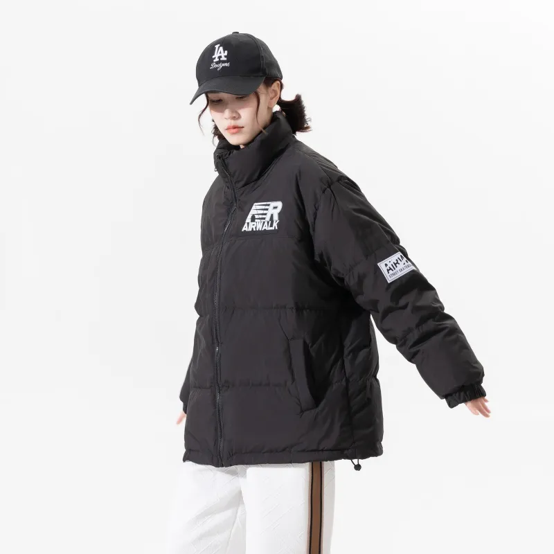 Airwalk Letter Stand Collar Loose Fit Thickened Down Jacket Unisex Black-5