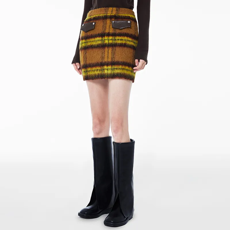 AZEPAM Casual Short Skirts Women's Yellow Camel-4