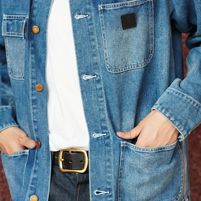 TEKABLU FW22 Suit Collar Loose Fit Straight Long-Sleeved Denim Jacket Men's Denim Blue-4