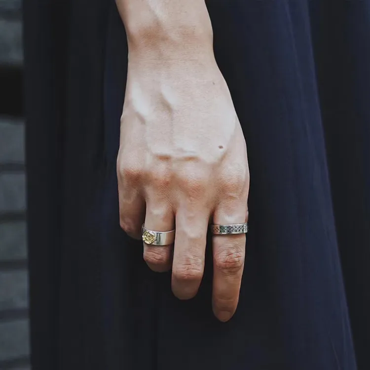 GOD SUNS 950 Silver 18K Gold Rings Unisex-8