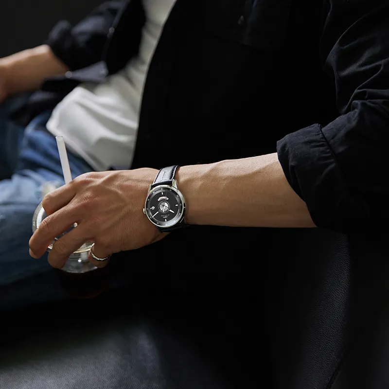 LOBINNI L Automatic Mechanical Movement Genuine Leather Strap Watch Men's Watches Black Dial-4