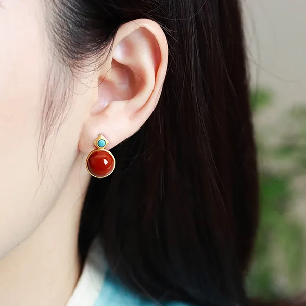 Xiaoyinjiang Agate Jade Stud Earring Ear Ornament Women's-2