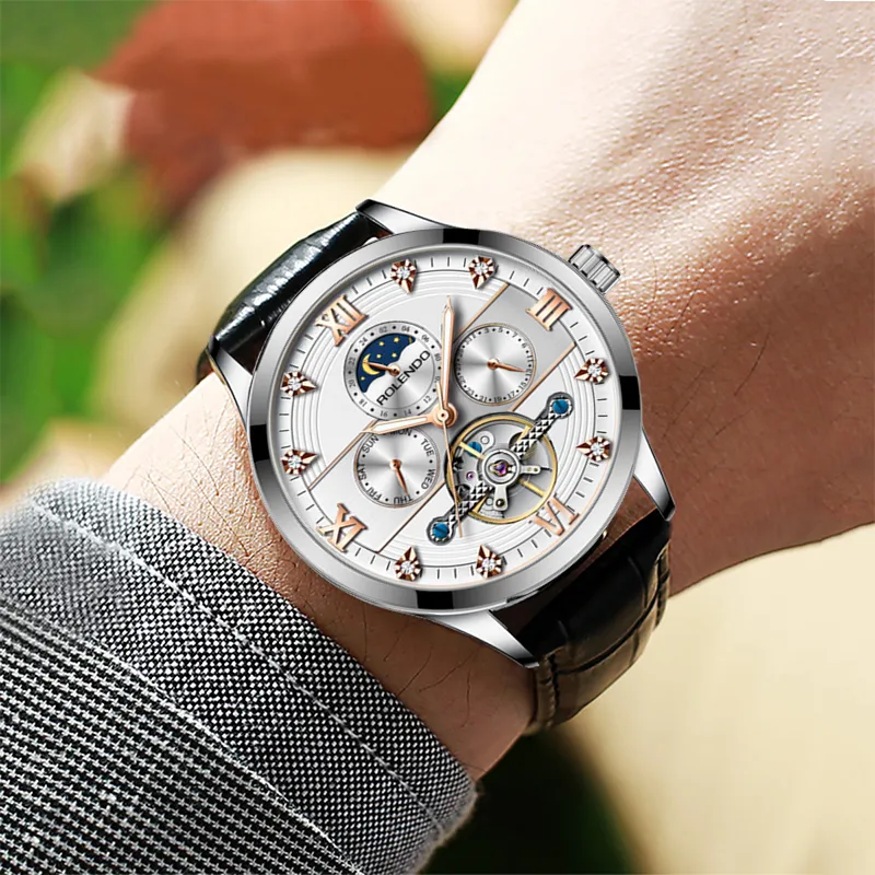 ROLENDO R Automatic Mechanical Movement Stainless Steel Watchband Watch Men's Watches White Dial-25