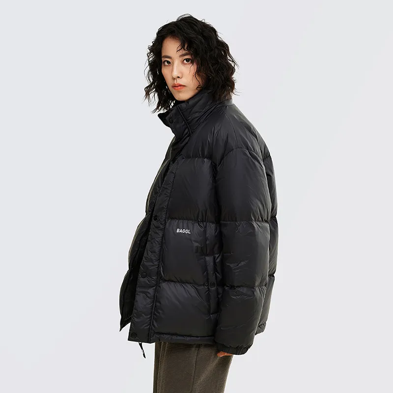 BAGGL Solid Color Stand Collar Loose Fit Thickened Down Jacket Unisex-7