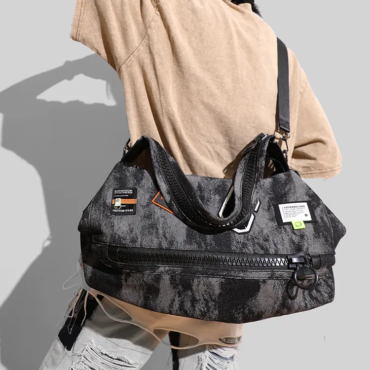 MASTER CANVAS Fabric Shoulder Bag Crossbody Bag Travel Bag Gym Bag Large Size Unisex Black Gray Color-8