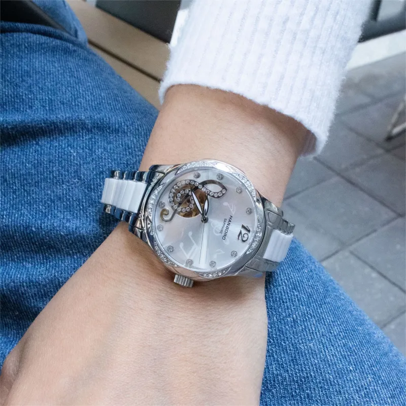 HANBORO Melody Collection Automatic Mechanical Movement Watch Women's Watch White Dial HBR88793-BB-2