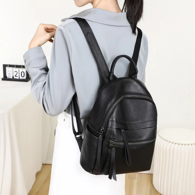 VINEY Cow Leather Backpack Handbag Tubas Women's Black-2