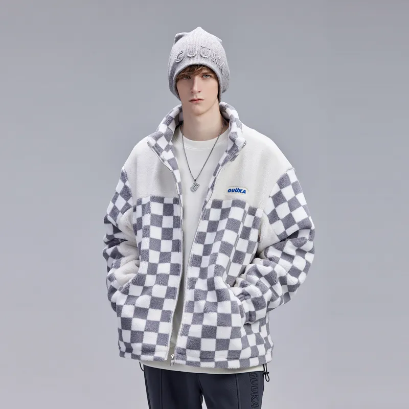 Guuka Velvet Jackets Men Gray Plaid-7
