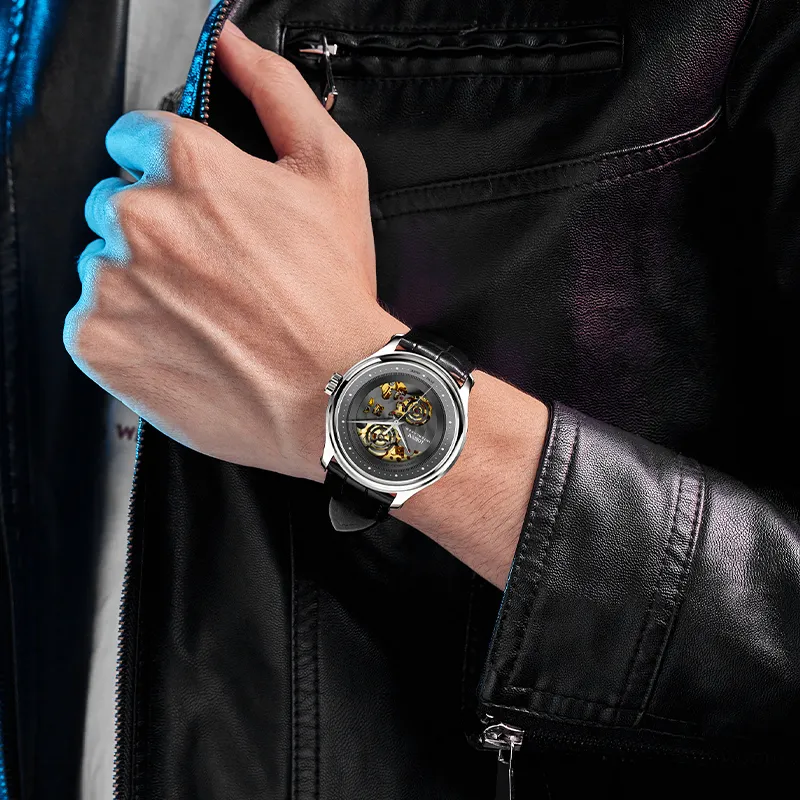 LOBINNI L Automatic Mechanical Movement Genuine Leather Strap Watch Men's Watches Cut-Out Dial-4