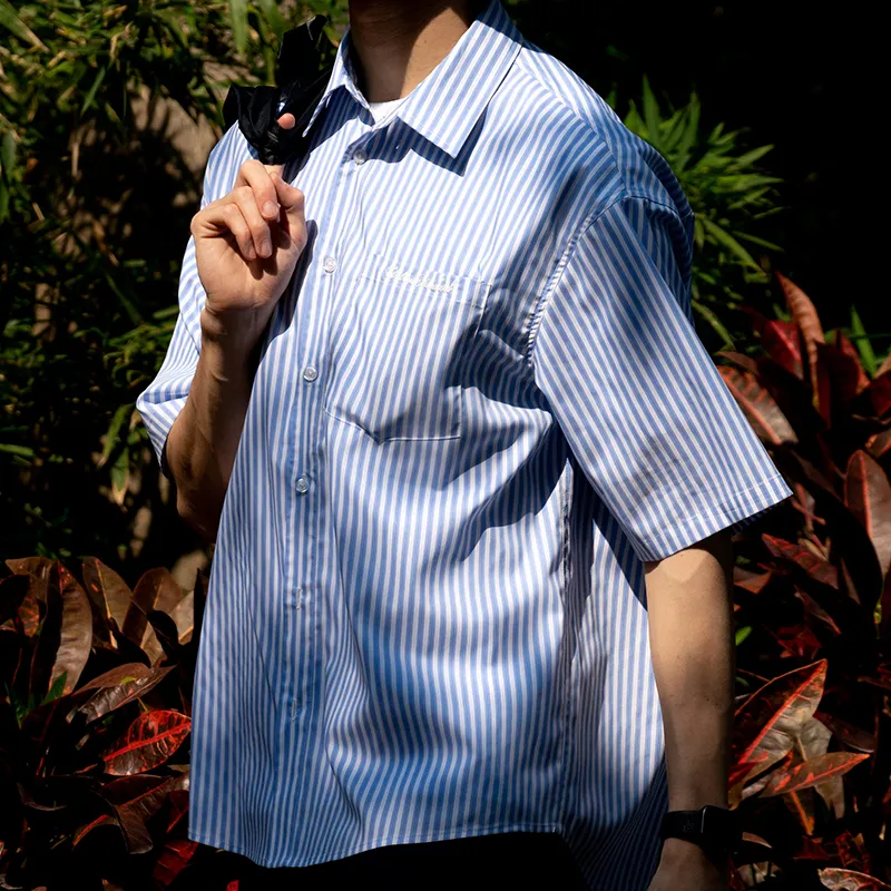 URBAN STANDARD Shirts Men Blue White Stripes-5