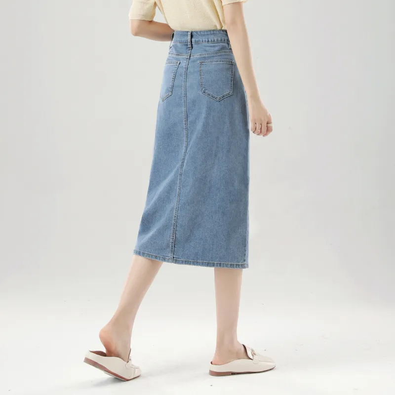 MITUAN Denim Long Skirts Women's Blue-2