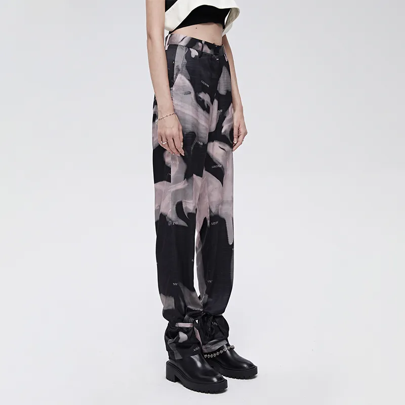 AZEPAM Wide Leg Pants Women's Black Red-4