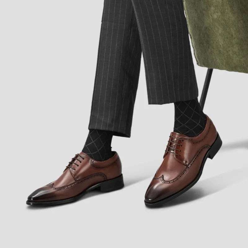 YEARCON Dress Shoes Men Low Top Black/Yellow Brown-7