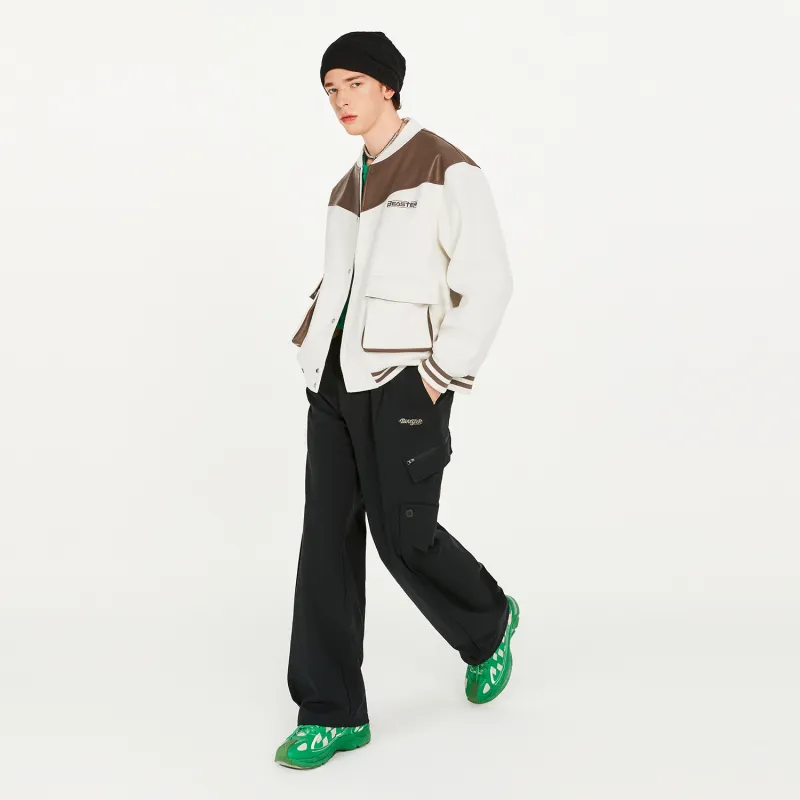 BEASTER Letter Colorblock Baseball Collar Loose Fit Thickened Puffer Jacket Unisex-14