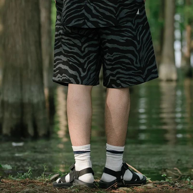 TEKABLU Loose Fit Shorts Men's Tiger Pattern Gray-4