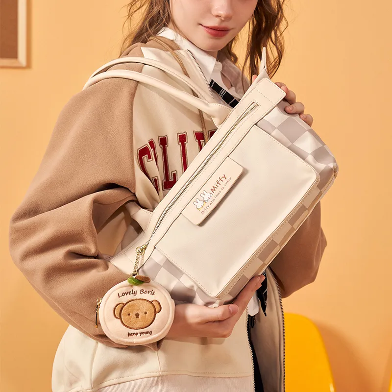Miffy Nylon Tote Bag Shopping Bag Handbag Shoulder Bag Women's White/Brown-5