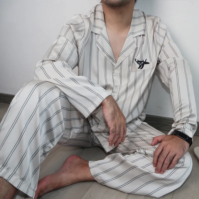 Flow Yarn Summer Loungewear Pajama Set Unisex Two Piece Set Beige-1