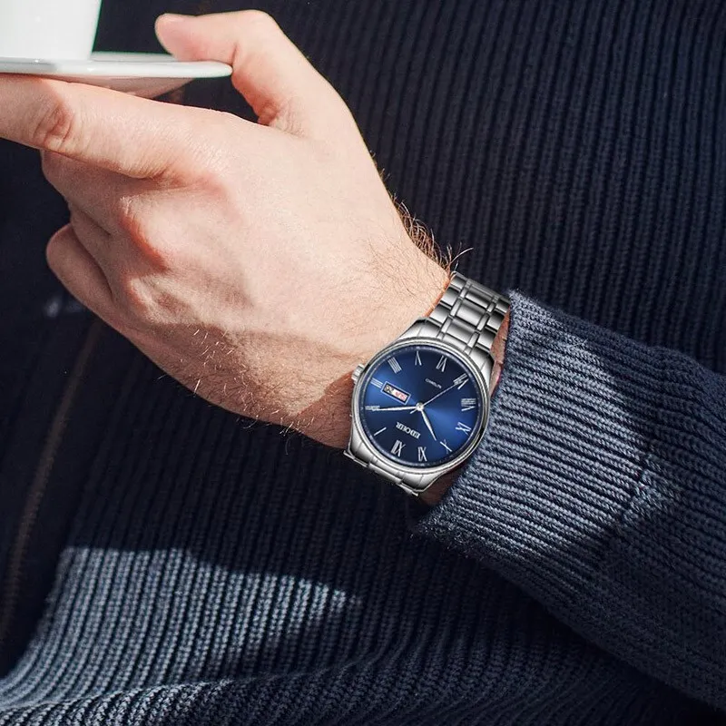 EBOHR Mechanical Movement Stainless Steel Strap Watch Men's Watches Blue Dial-4