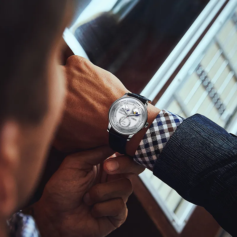 LOBINNI L Automatic Mechanical Movement Genuine Leather Strap Watch Men's Watches White Dial-3