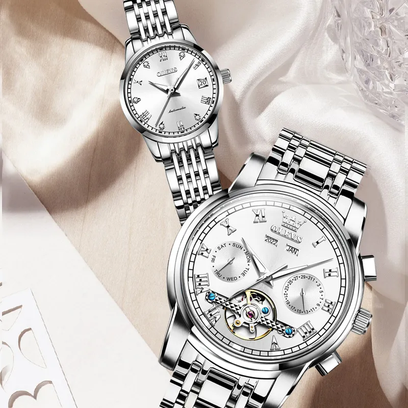 OLEVS Heart-to-Heart Knot Collection Mechanical Movement Stainless Steel Watchband Watch Unisex White Dial-1
