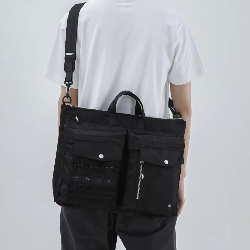 The MAD HATcher Polyamide Shoulder Bag, Crossbody Bag, Handbag Large Size Unisex Black/Navy Blue-4