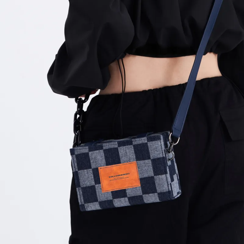 KILLWINNER Denim Small Square Bag Box Shoulder Bag Crossbody Bag Unisex Blue-8