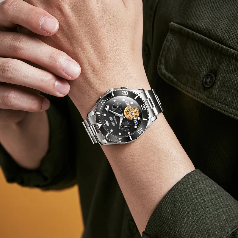 Oupinke Submarine Collection Mechanical Movement Stainless Steel Watchband Watch Men's Watches White Dial-8