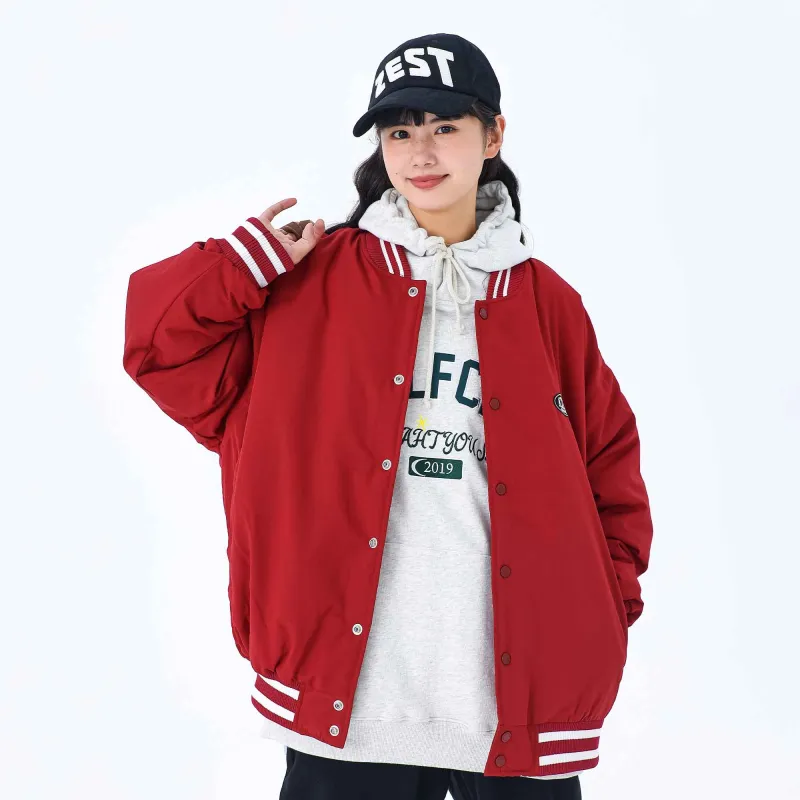 KXLFCHN Letter Baseball Collar Loose Fit Puffer Jacket Unisex-13