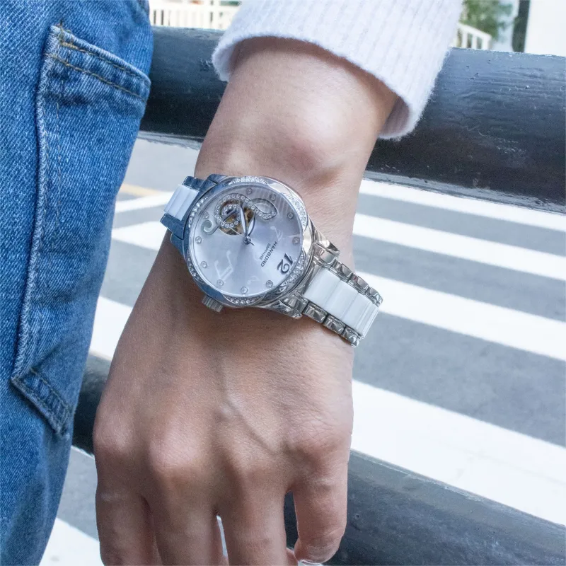 HANBORO Melody Collection Automatic Mechanical Movement Watch Women's Watch White Dial HBR88793-BB-3