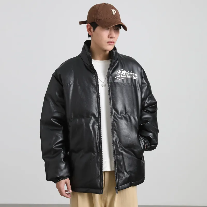 FANBIOU Letter Stand Collar Loose Fit Thickened Puffer Jacket Unisex-3