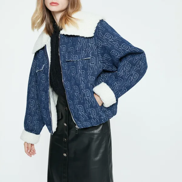 DKNY FW22 Loose Fit Denim Jacket Women's Dark Denim Blue-5