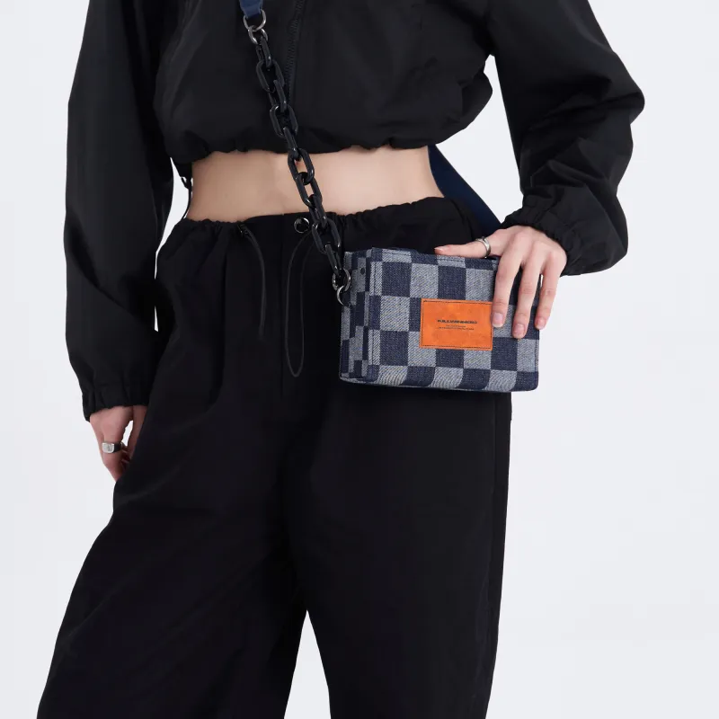 KILLWINNER Denim Small Square Bag Box Shoulder Bag Crossbody Bag Unisex Blue-7