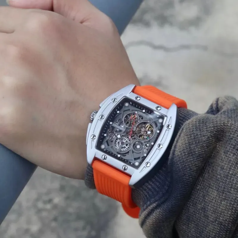 FAIRWHALE Pioneer Collection Men's Watch Automatic Mechanical Movement Silicone Strap Watch Men's Watches Cut Out Dial-1