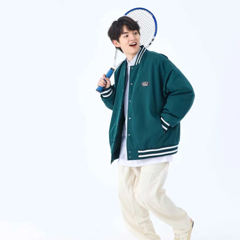 KXLFCHN Letter Baseball Collar Loose Fit Puffer Jacket Unisex-9