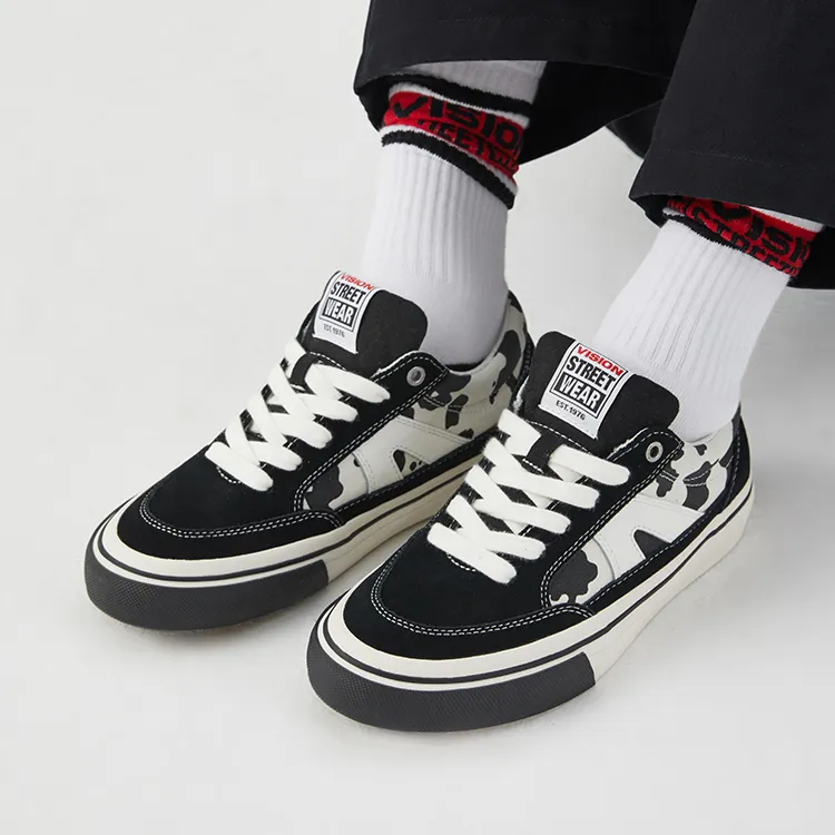 Vision Street Wear Stick Low Top Skateboard Shoes Unisex Black White Cow Pattern-8