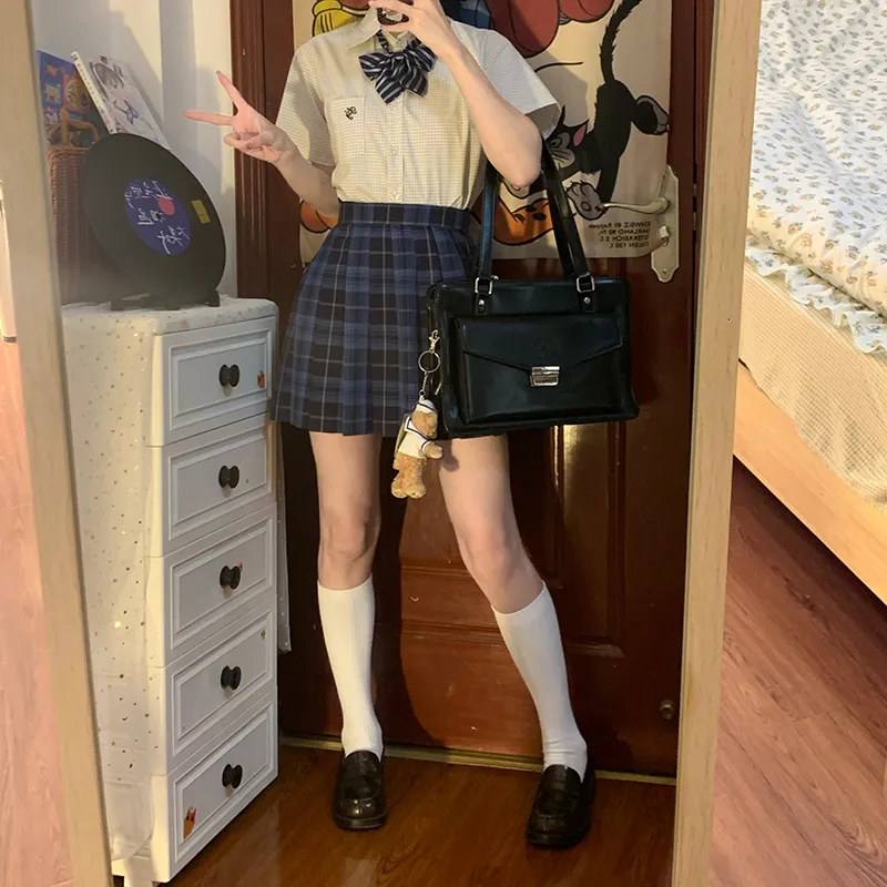 Tokyo Season Casual Short Skirts Women's Whale Fall, Plaid Skirt-37