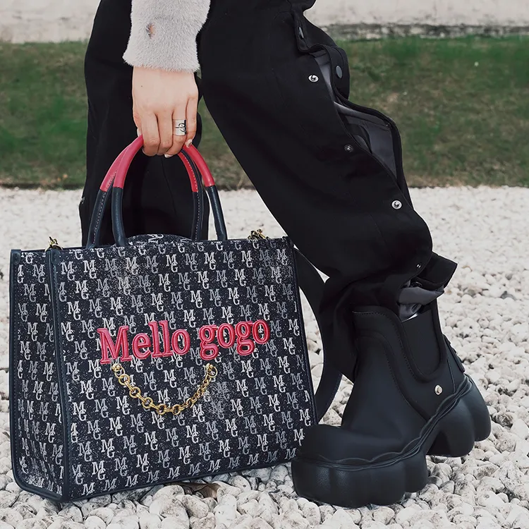 MELLO GOGO Embroidery Black Rose Tote Handbag Women's Midnight Black-11