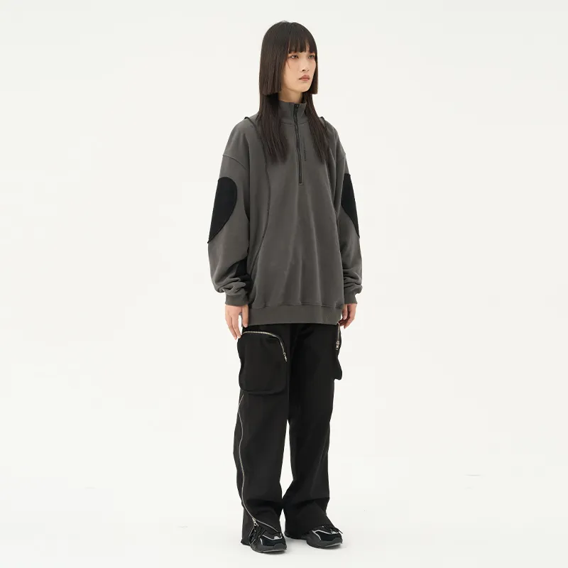 RUNNINWHEEL Stand Collar Loose Fit Regular Sweatshirt Unisex-15